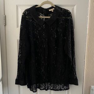 Modcloth Black Lace Blouse with Satin Collar